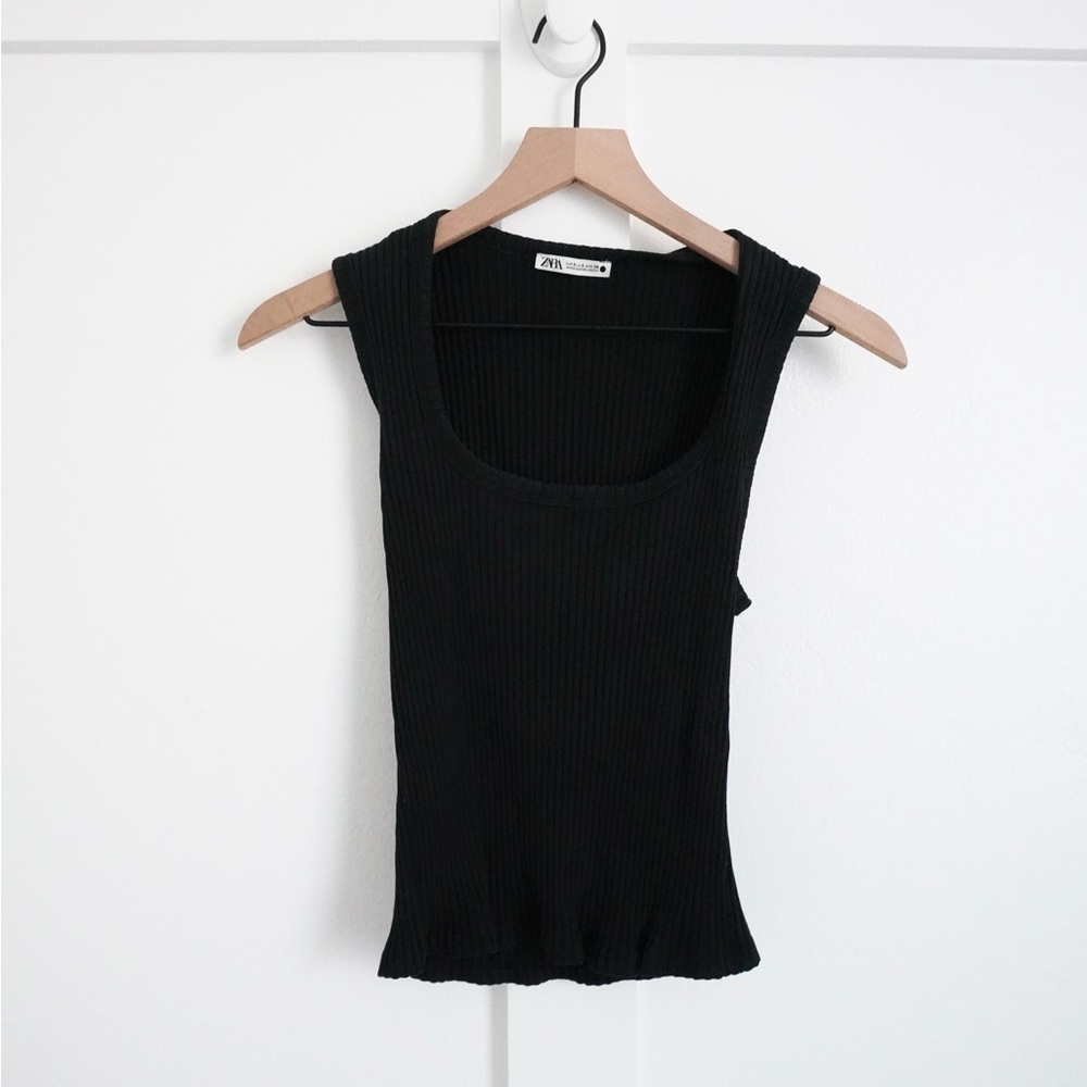 Zara Ribbed Black Scoop Neck Tank Top